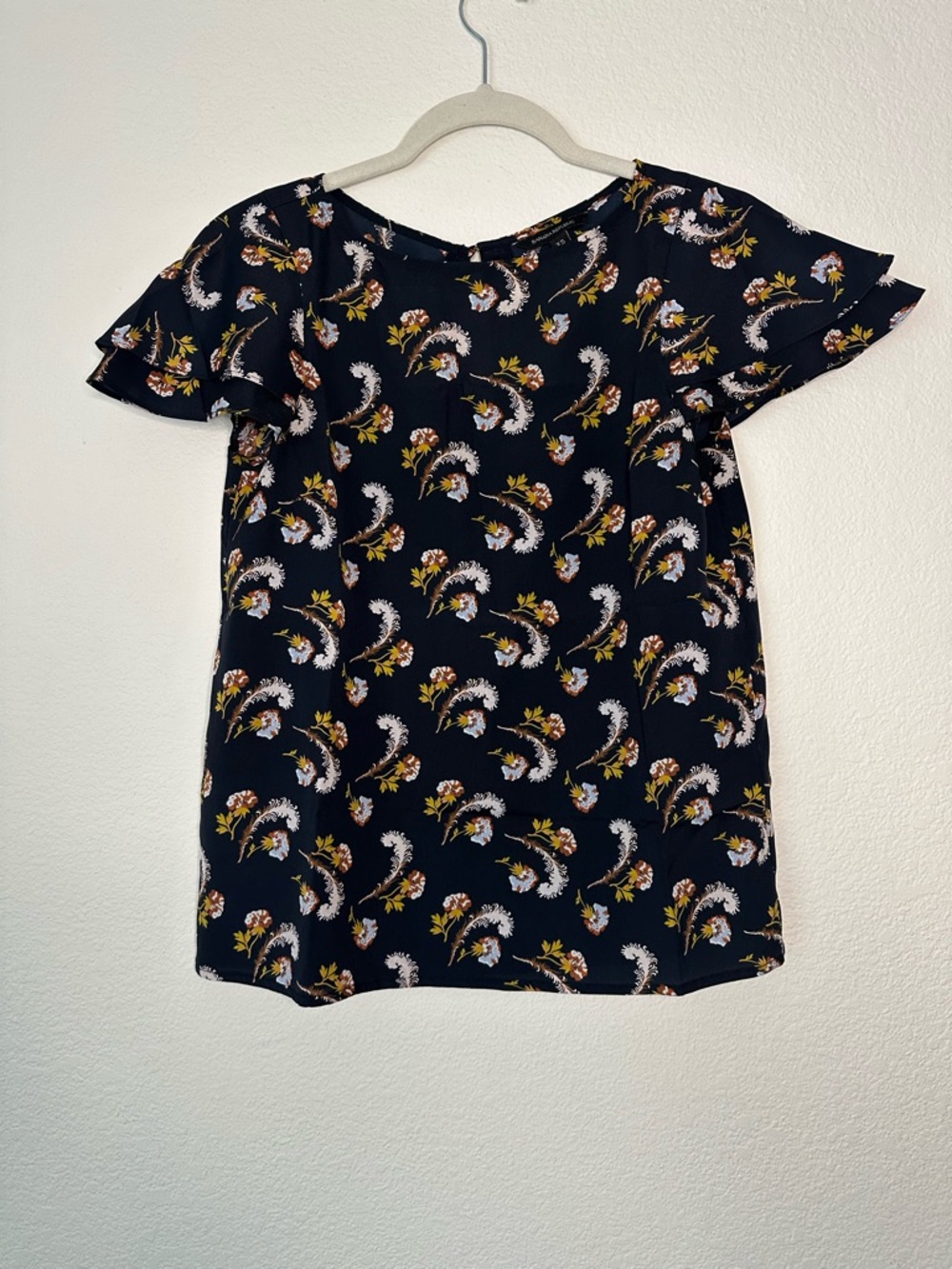 Banana Republic Floral Short Sleeves Top Blouse Navy Size XS